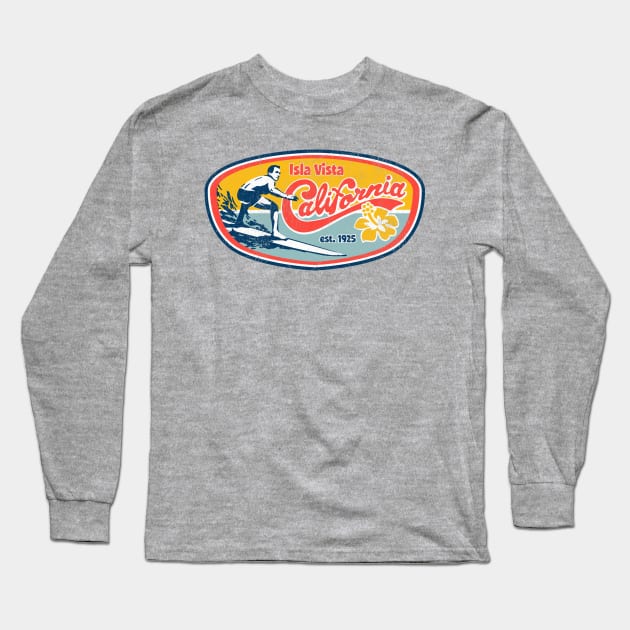 Vintage Retro Surf Style Isla Vista College Apparel design Long Sleeve T-Shirt by Vector Deluxe